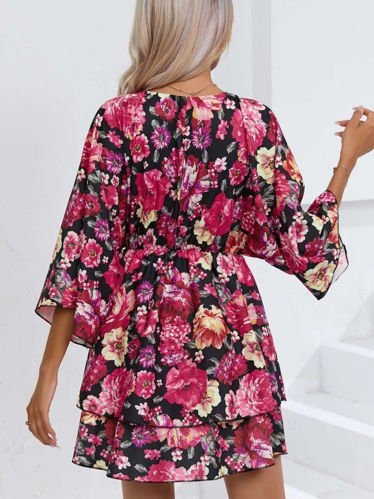 Floral Ruffle-Hem Tiered Mini Dress