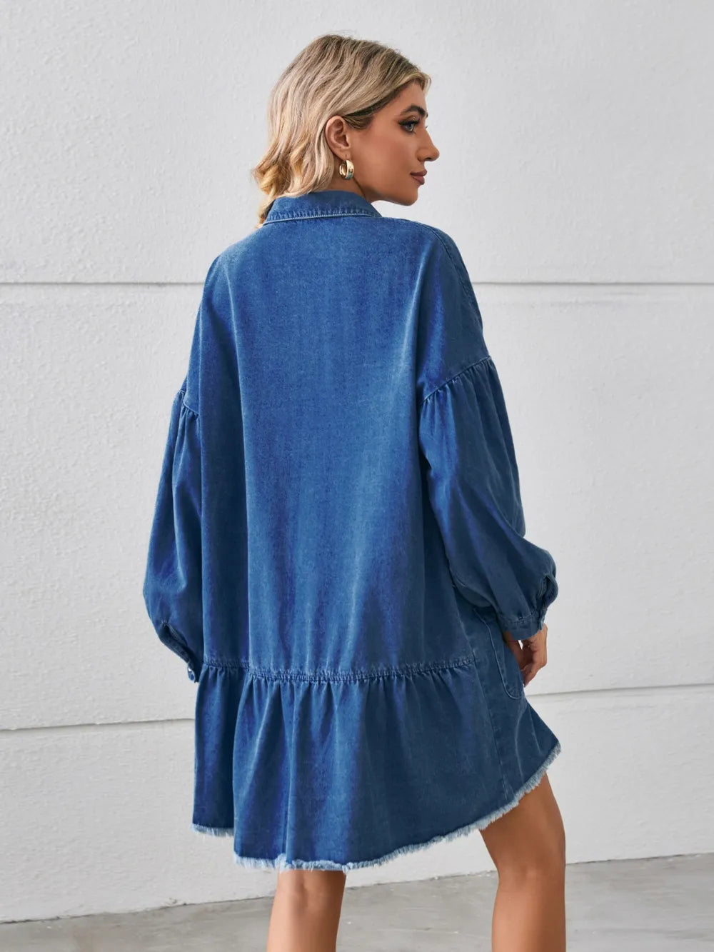 Button-Up Raw-Hem Denim Dress by Manny