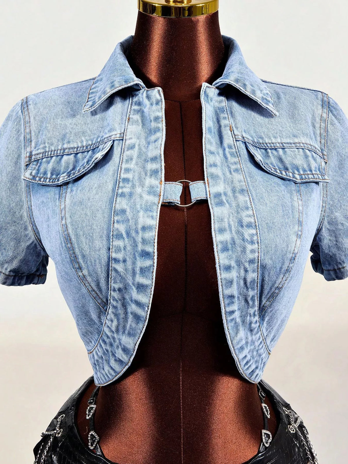 Vintage Wash Cropped Denim Top in Blue