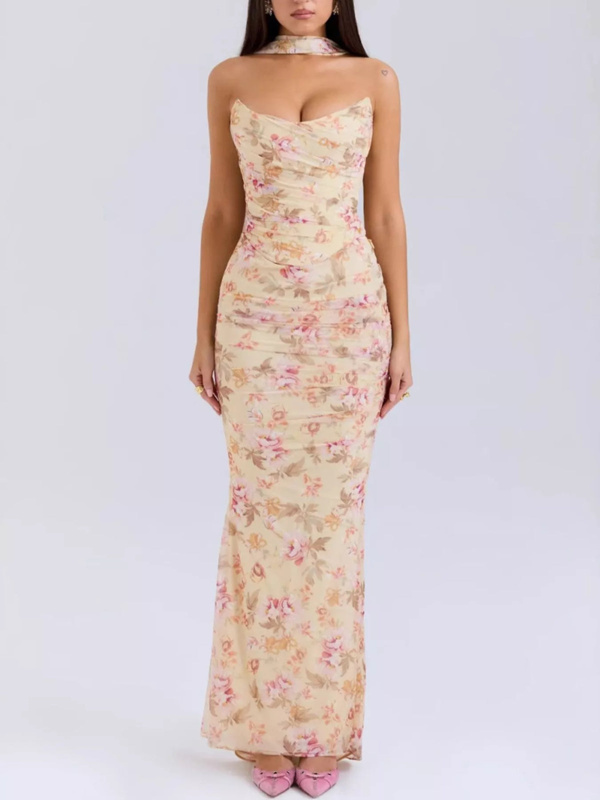 Ruched Tube Top and Maxi Skirt Set