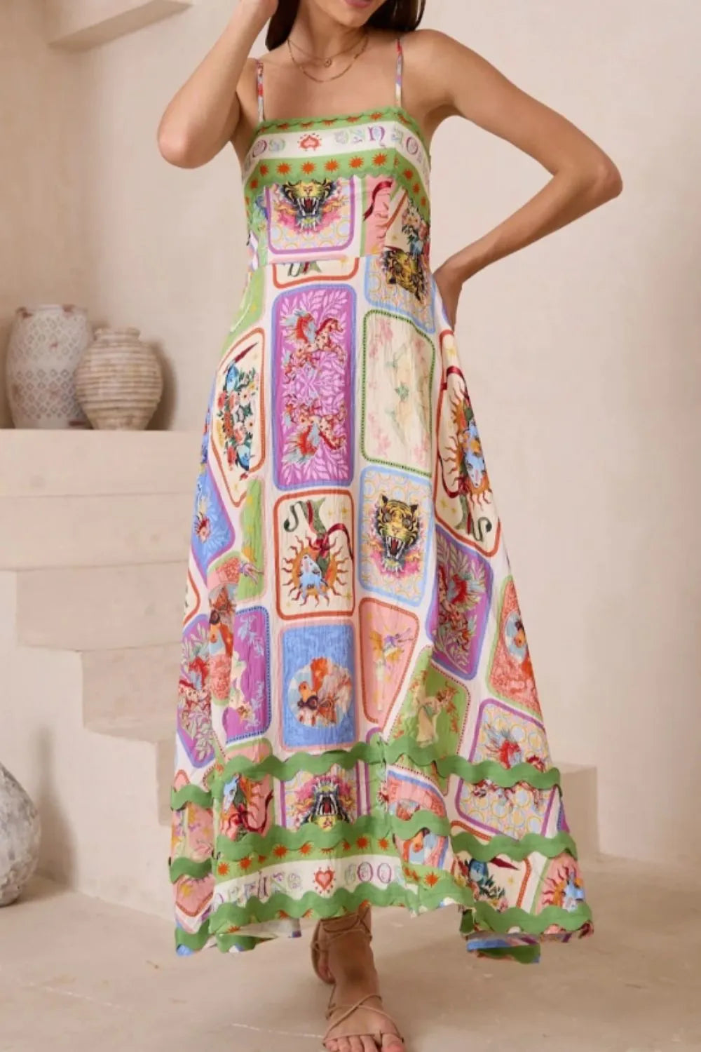 Smocked Square Neck Cami Dress in Multicolor by Shenori