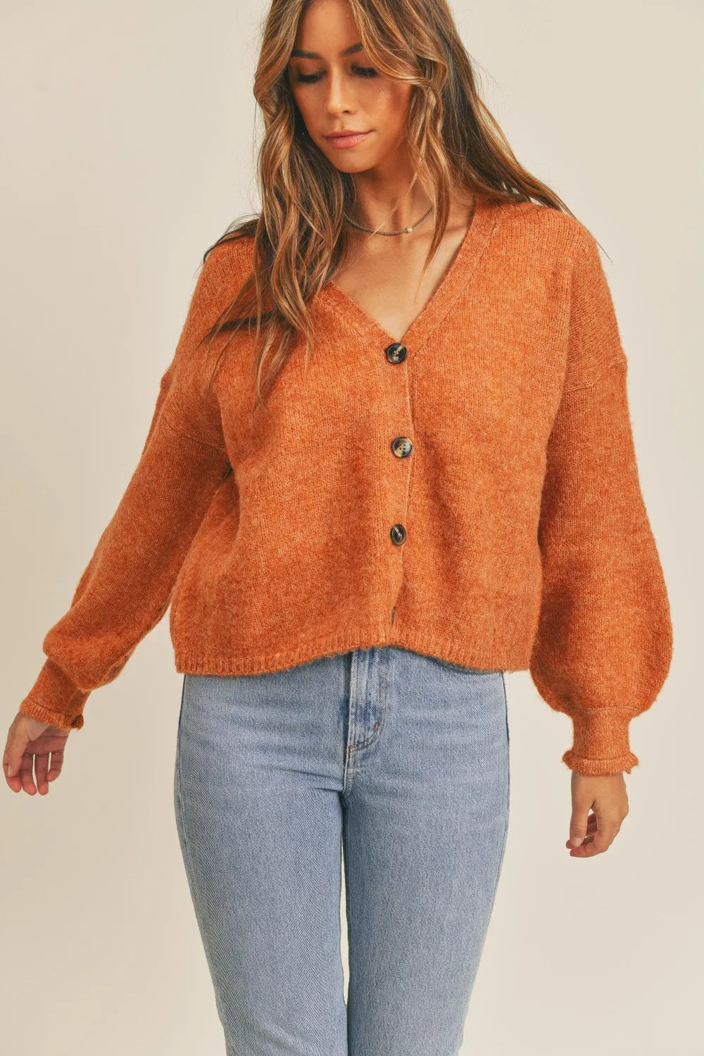 Button-Down Sweater Cardigan in Rust