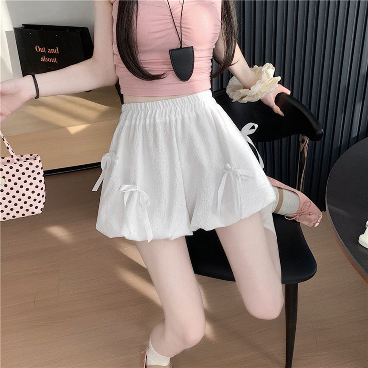 High-Waist Bow Bubble Skirt