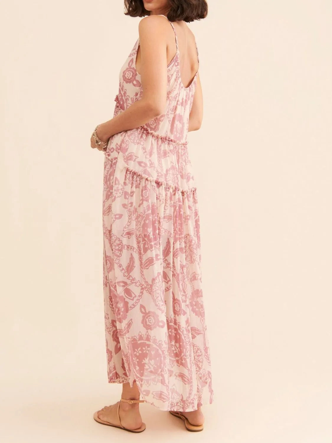 Printed V-Neck Dress with Frill Detail