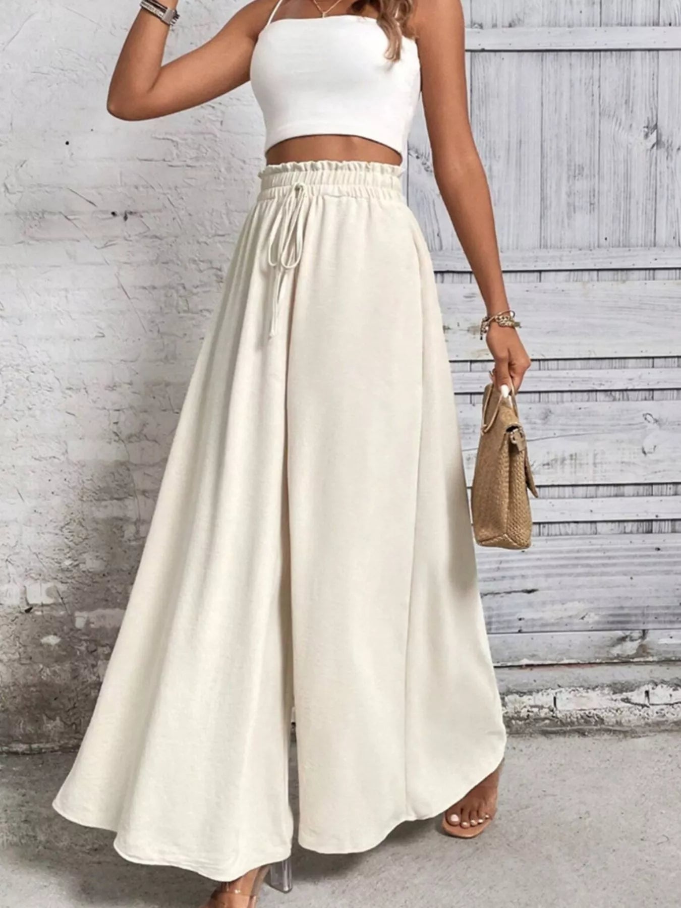 Frill-Detail Wide-Leg Pants