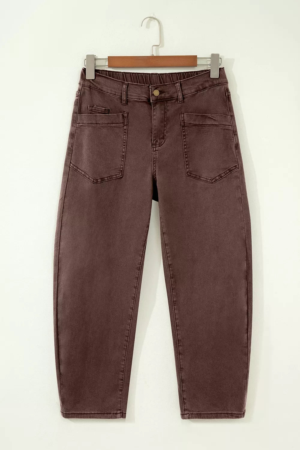 Square Patch Pocket Barrel Jeans in Coffee Brown
