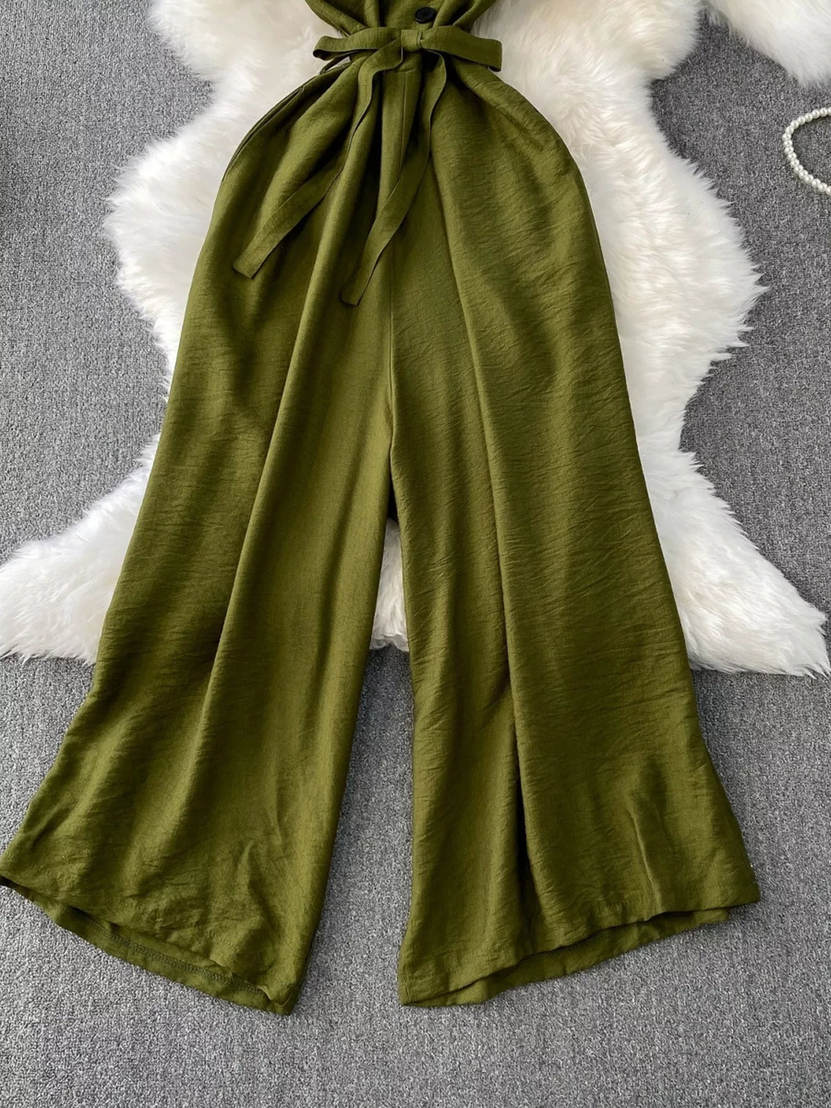 Belted Sleeveless Wide Leg Jumpsuit