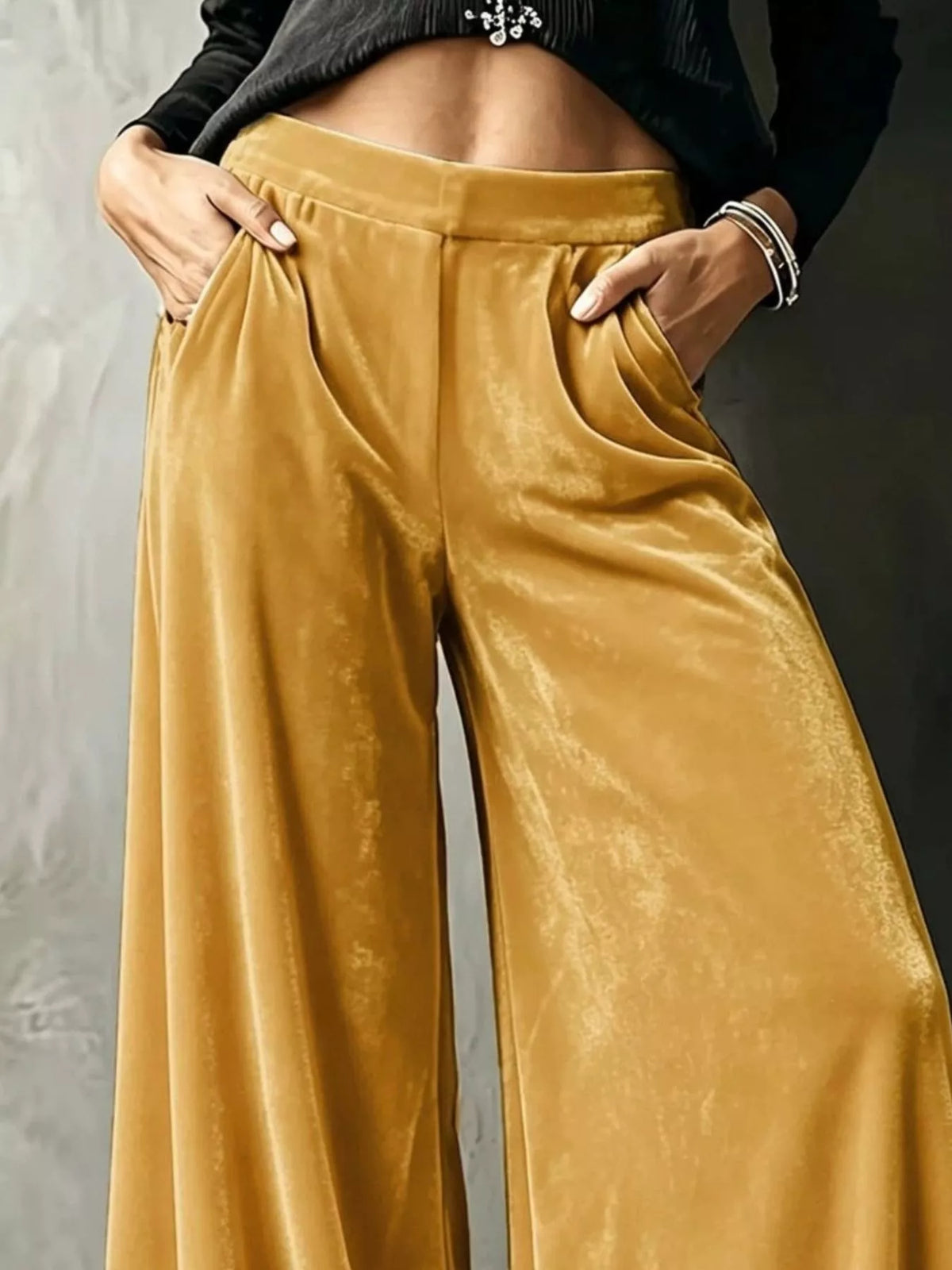 High-Waisted Wide-Leg Velvet Pants