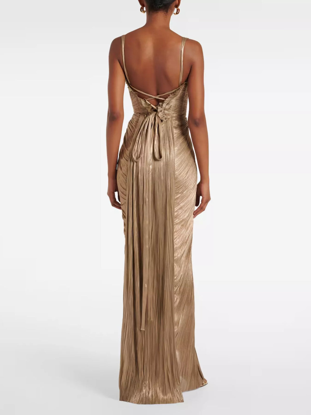 Metallic Pleated Corset Maxi Dress in Gold