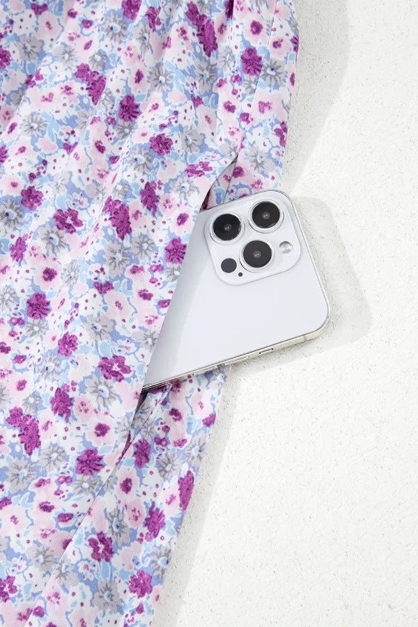 Smocked Tiered Floral Maxi Dress in Lavender