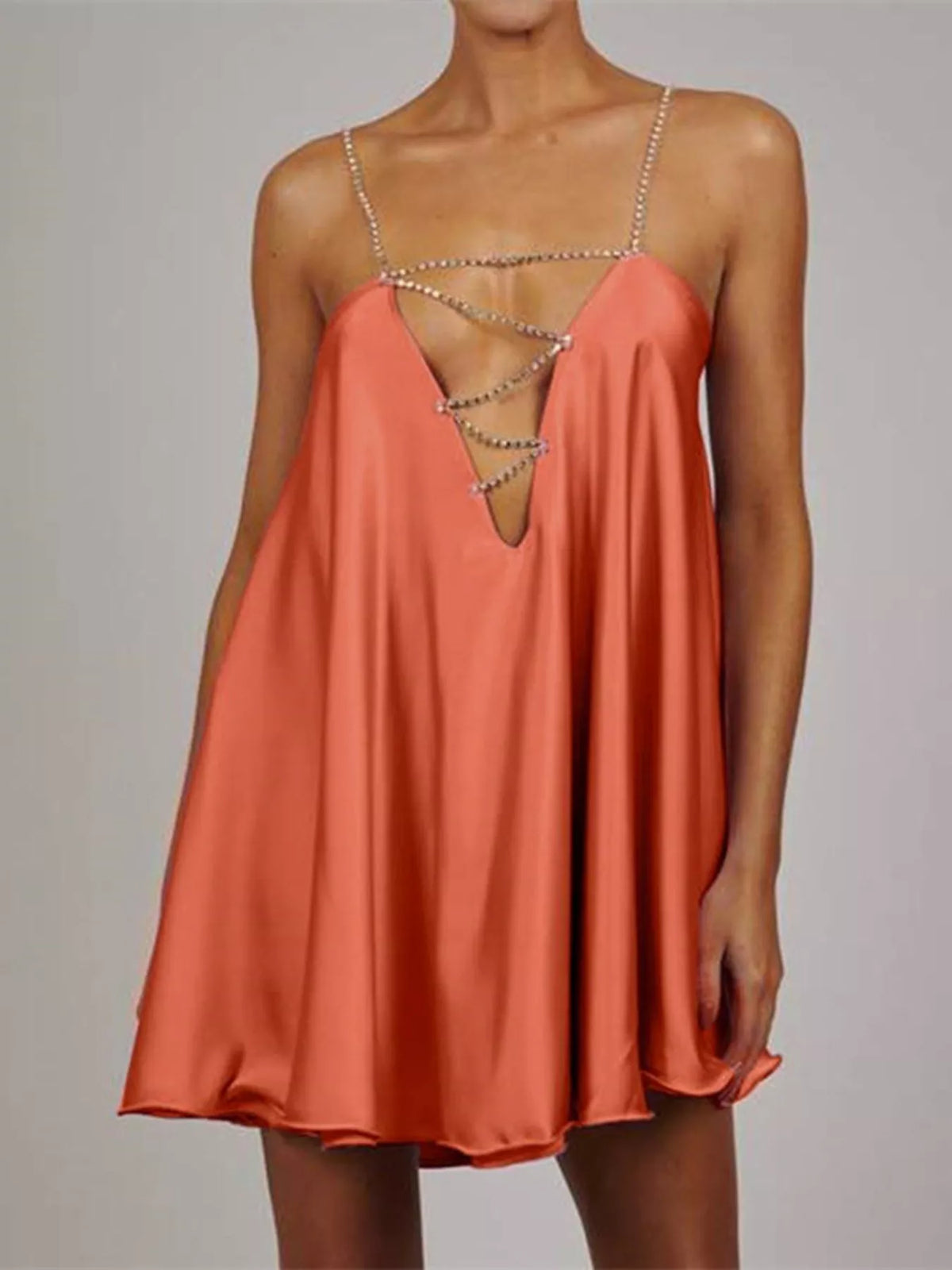 Rhinestone Plunge Mini Dress