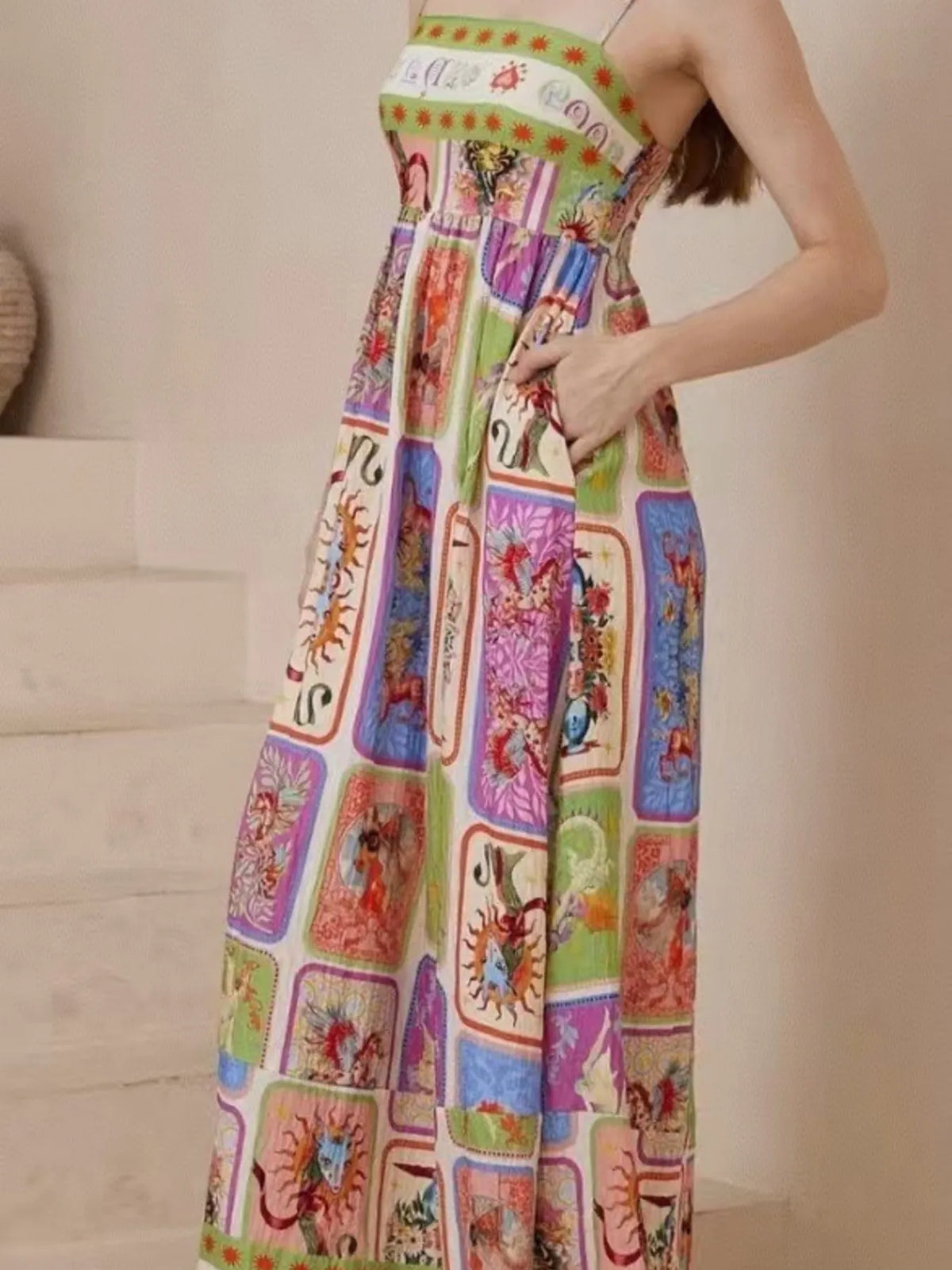 Smocked Square-Neck Cami Dress in Picture Color by Rosaline
