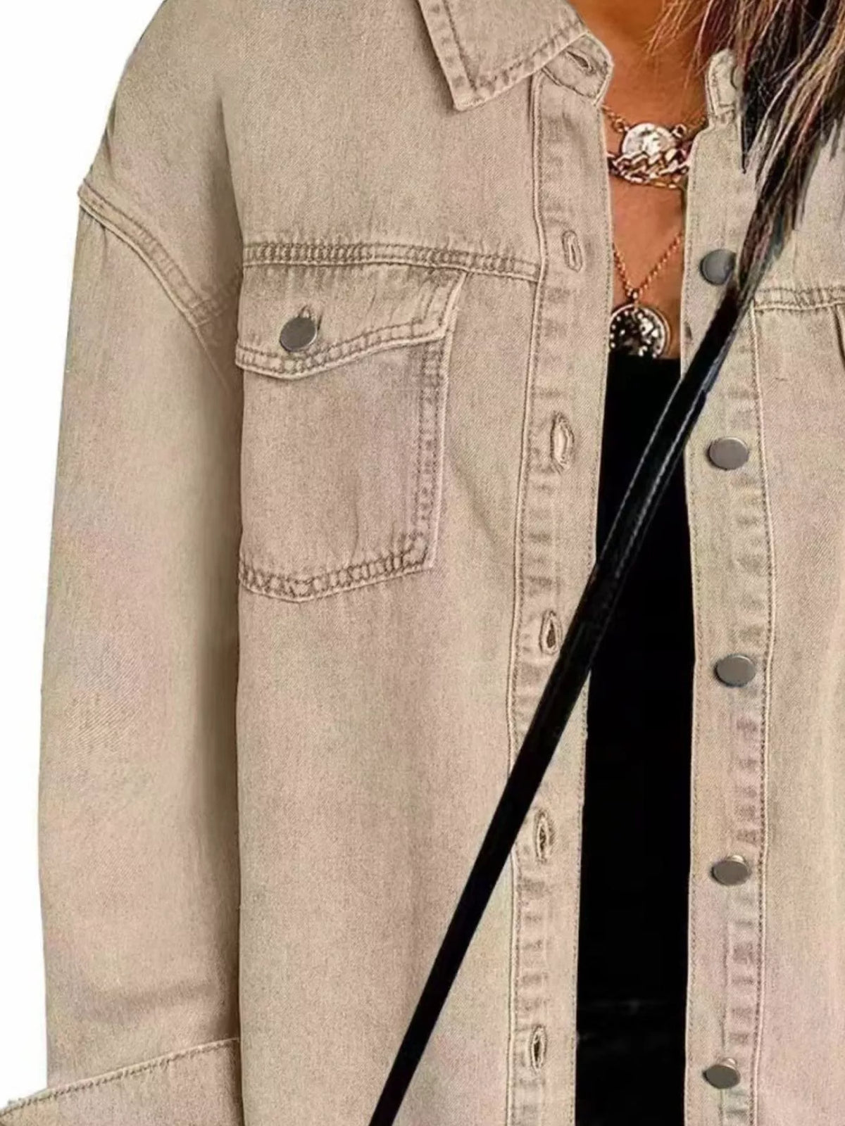 Frayed-Hem Button-Up Denim Jacket