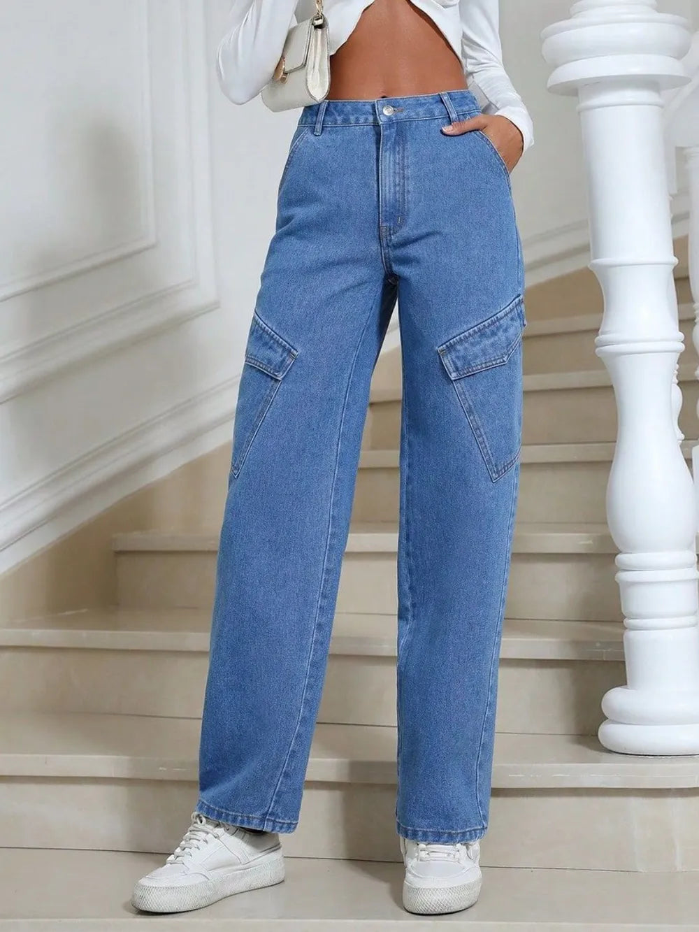 High Waist Straight Leg Jeans in Medium Wash