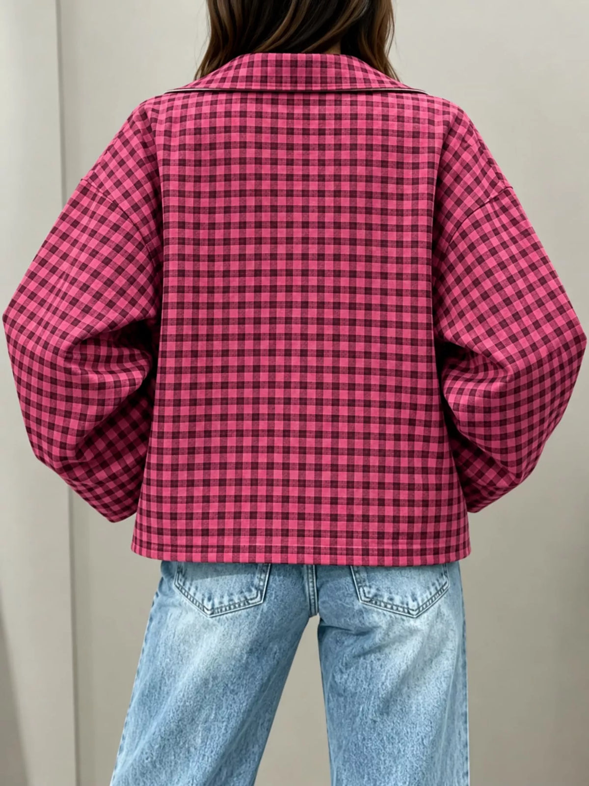 Oversized Plaid Zip-Up Jacket