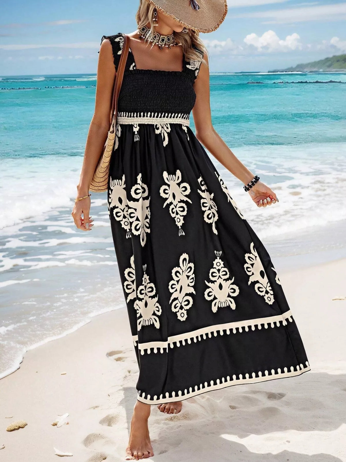 Smocked Square Neck Maxi Dress