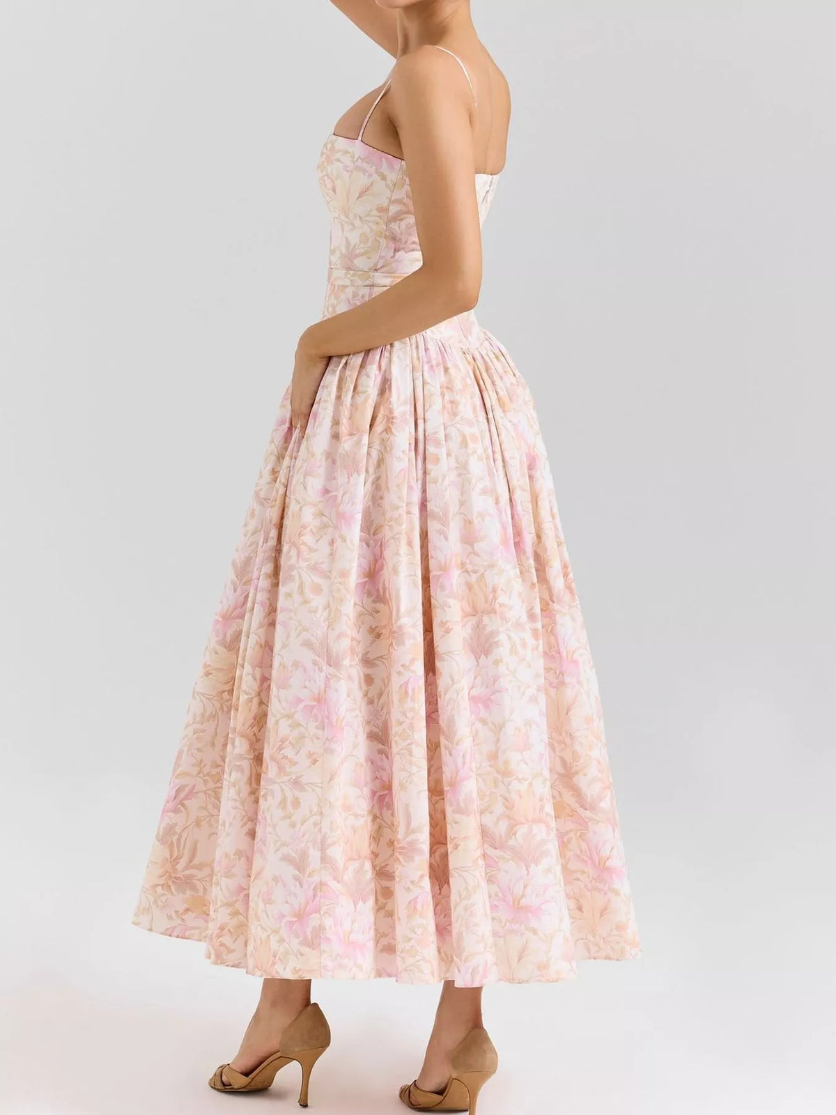 Floral Spaghetti Strap Midi Dress in White