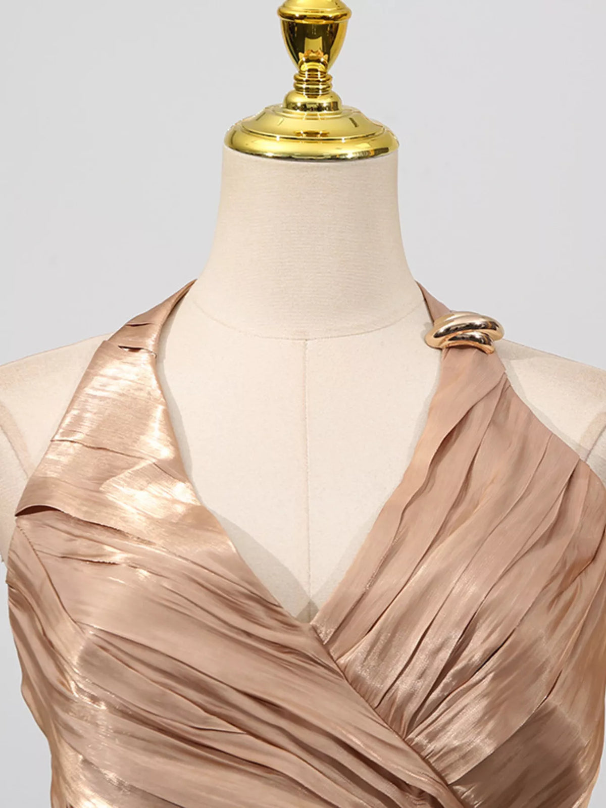 Ruched Halter Maxi Dress in Champagne