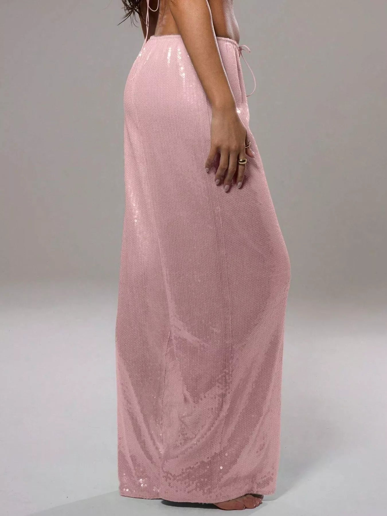Drawstring Sequin Wide Leg Pants