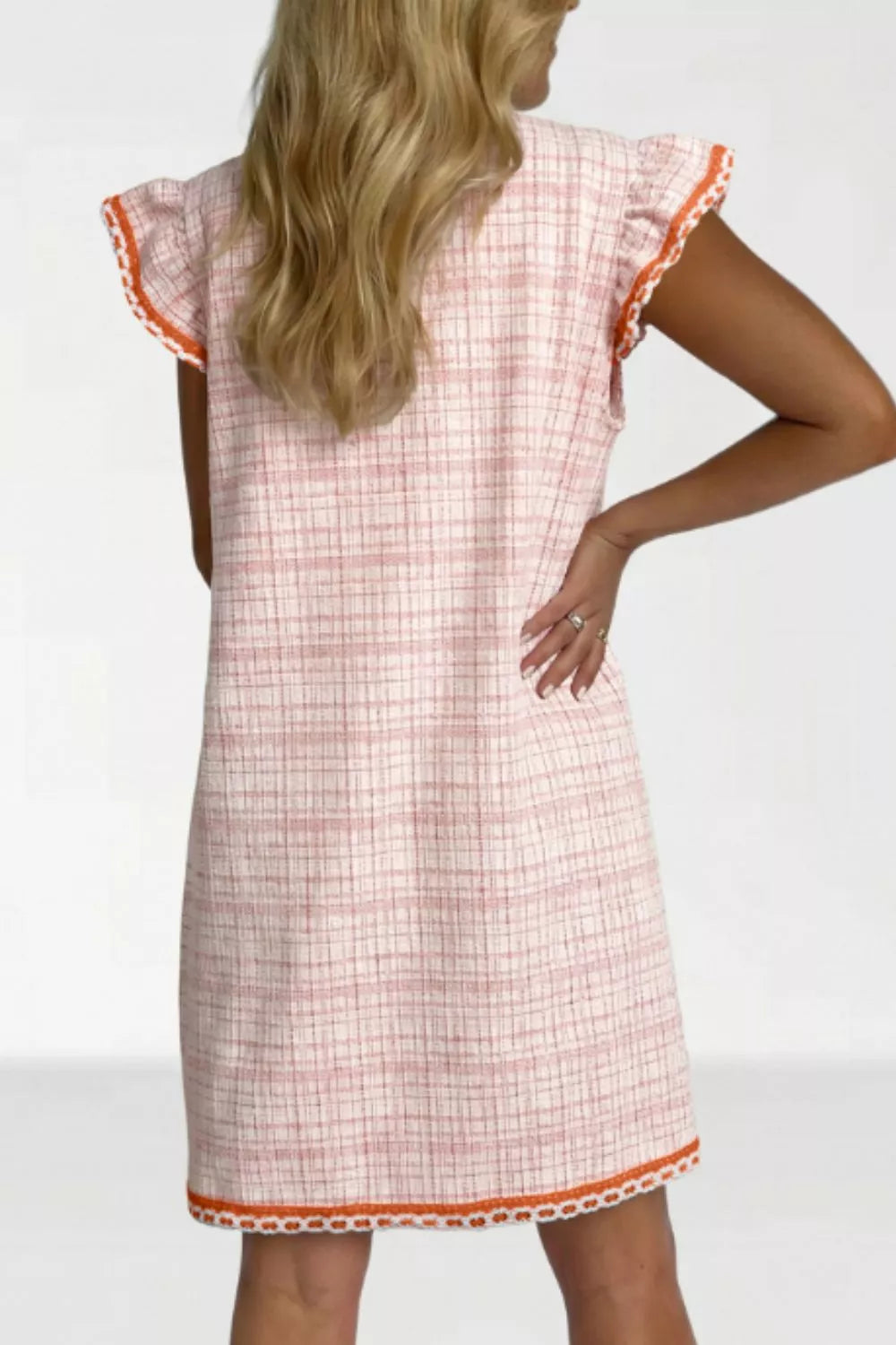 Jacquard Tassel-Tie Shift Dress in Blush Pink