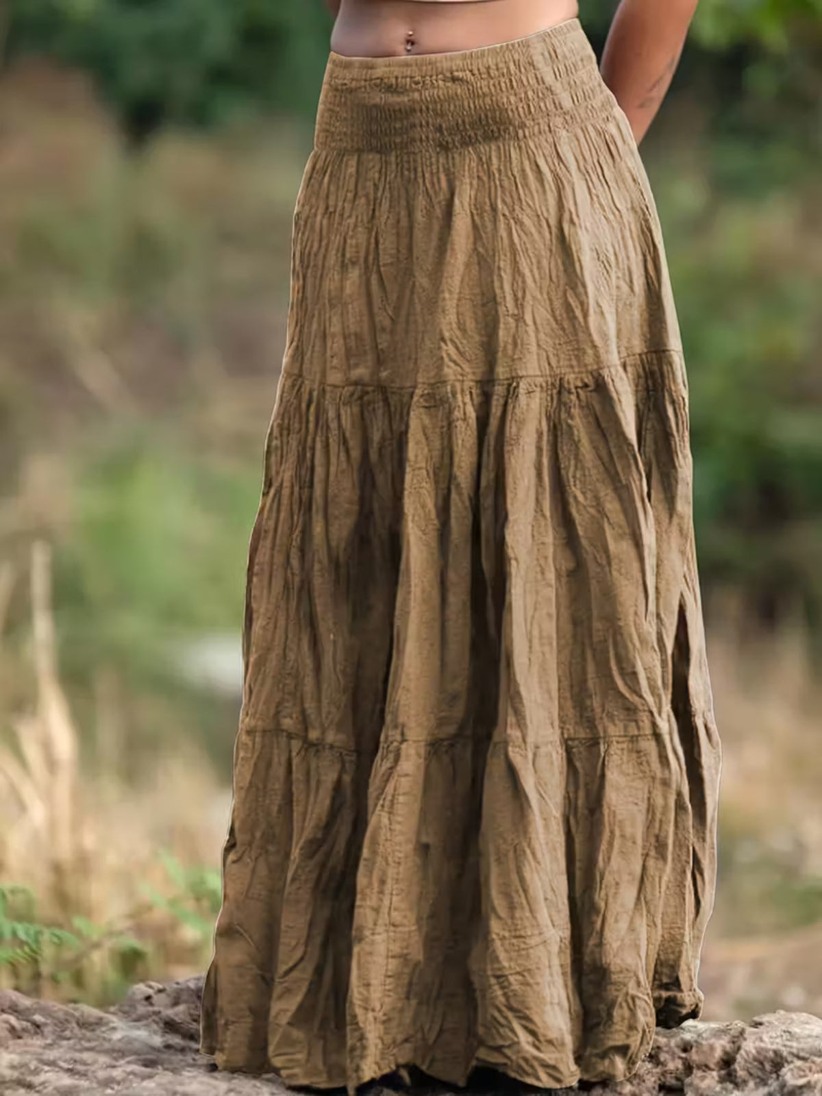 Tiered Ruched Maxi Skirt