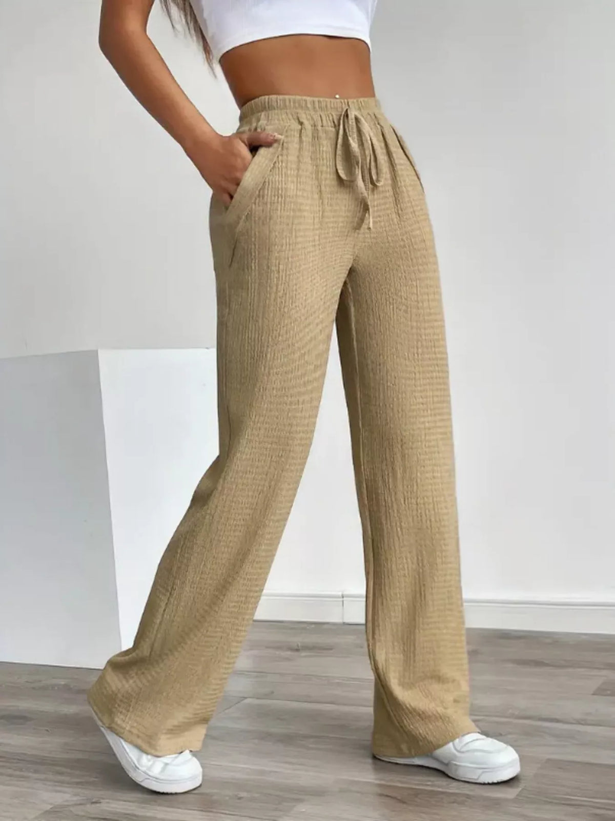 Textured Wide Leg Pants