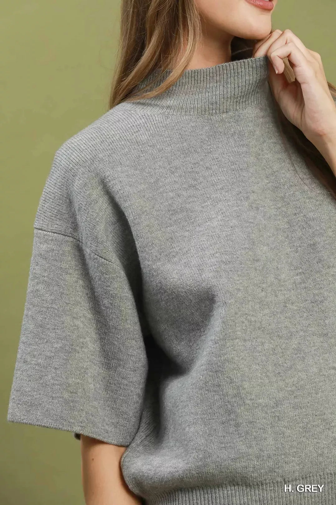 Umgee Heather Grey Mock Neck Sweater Top in H. grey