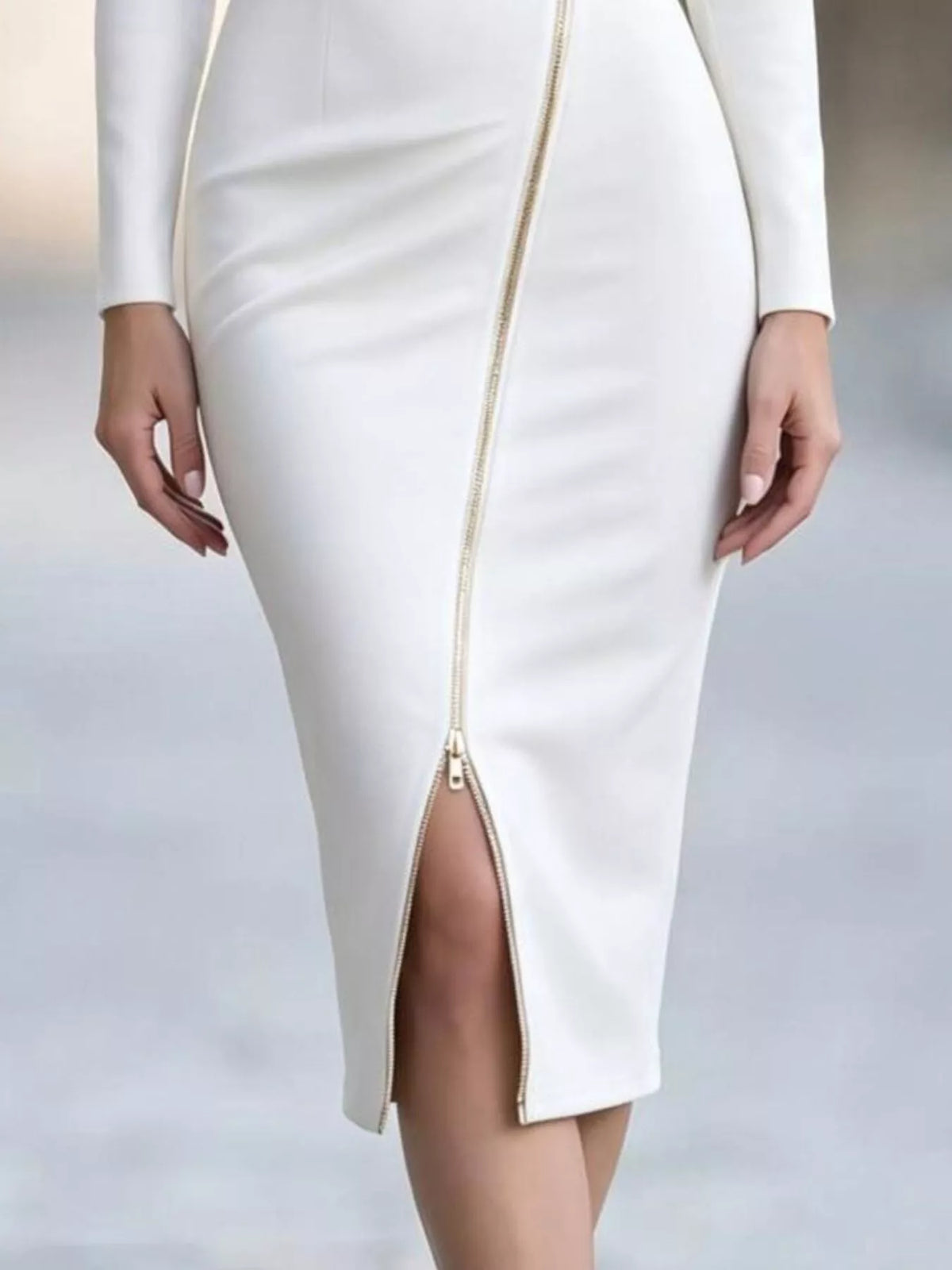 Asymmetric Lapel Bodycon Midi Dress