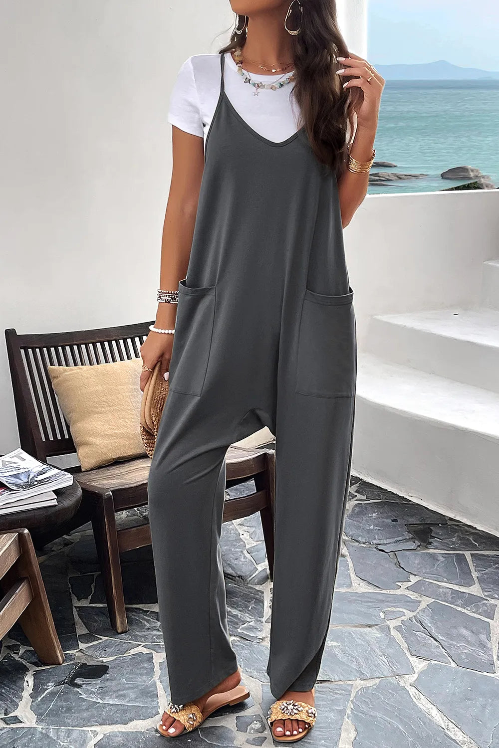 Pocketed Spaghetti Strap Overalls by DY
