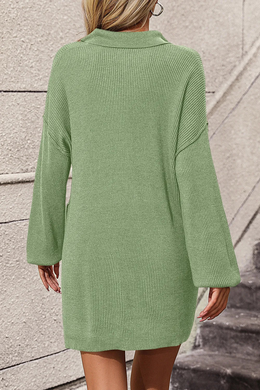 Collared Button-Front Sweater Dress with Pockets