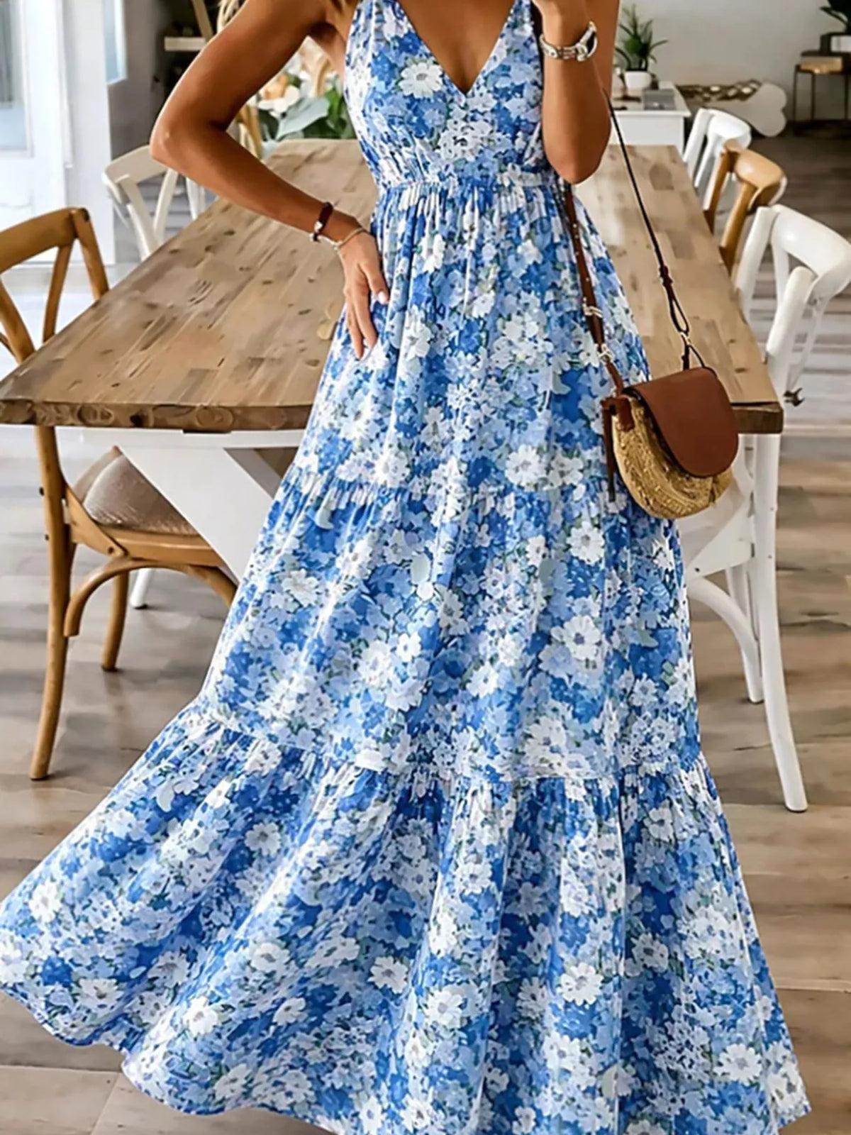 Floral Tiered Maxi Dress with Spaghetti Straps