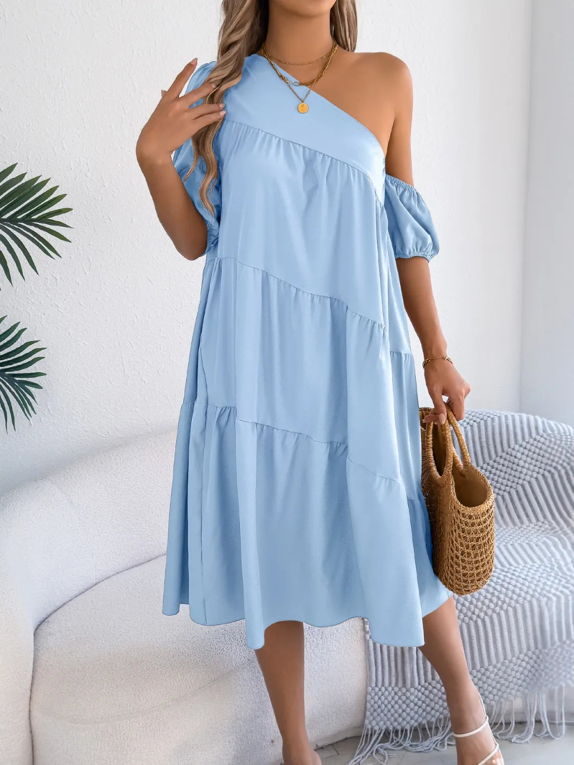 Asymmetrical Single-Shoulder Tiered Dress