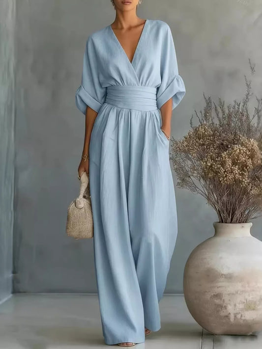 Half Sleeve Wide Leg Jumpsuit