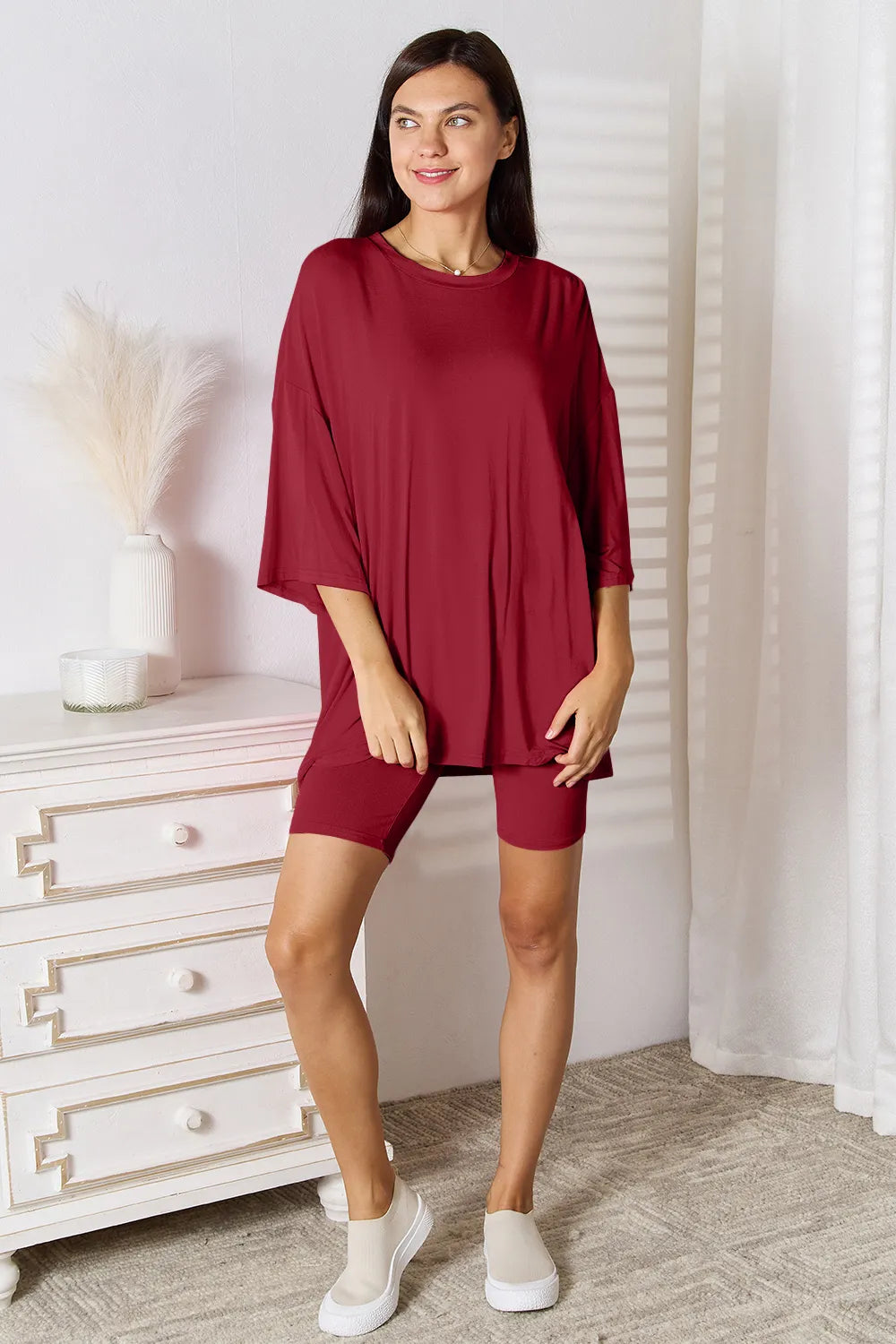 Basic Bae Three-Quarter Sleeve Top and Shorts Set
