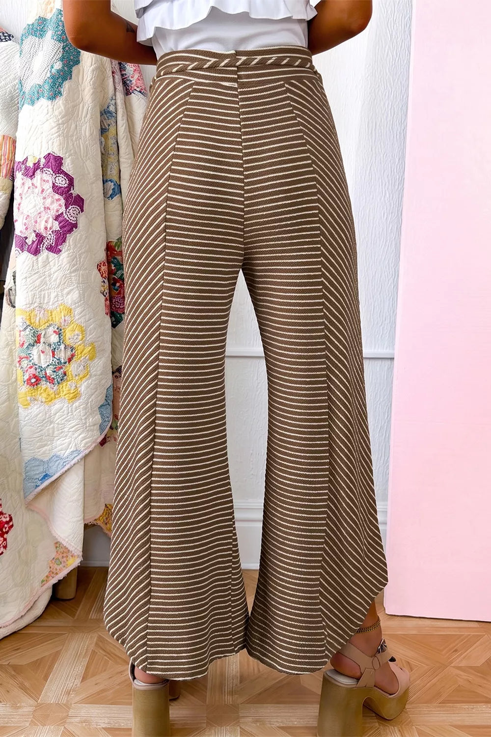 Stripe Patchwork Wide Leg Pants in Brown