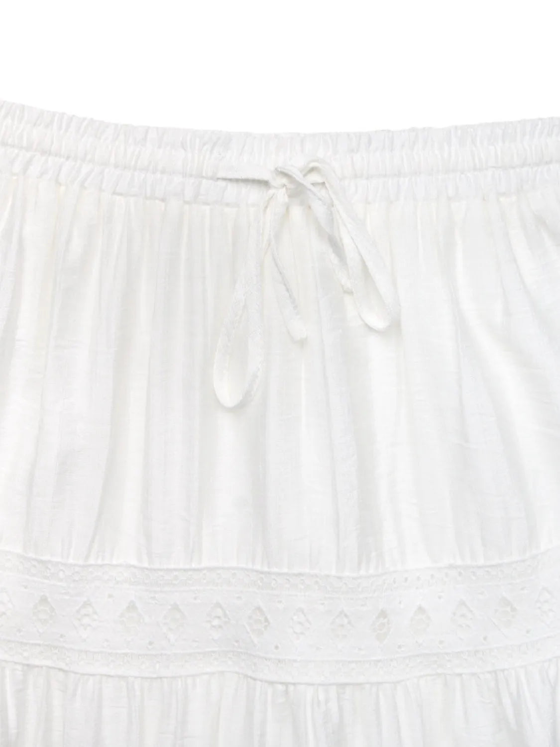 Lace Detail Elastic Waist Skirt in White