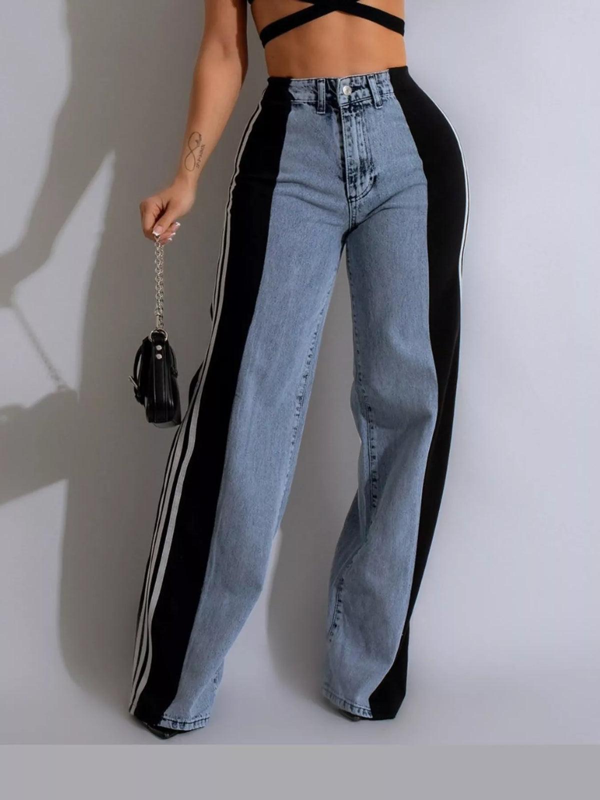 High-Waisted Wide-Leg Jeans with Side Stripe