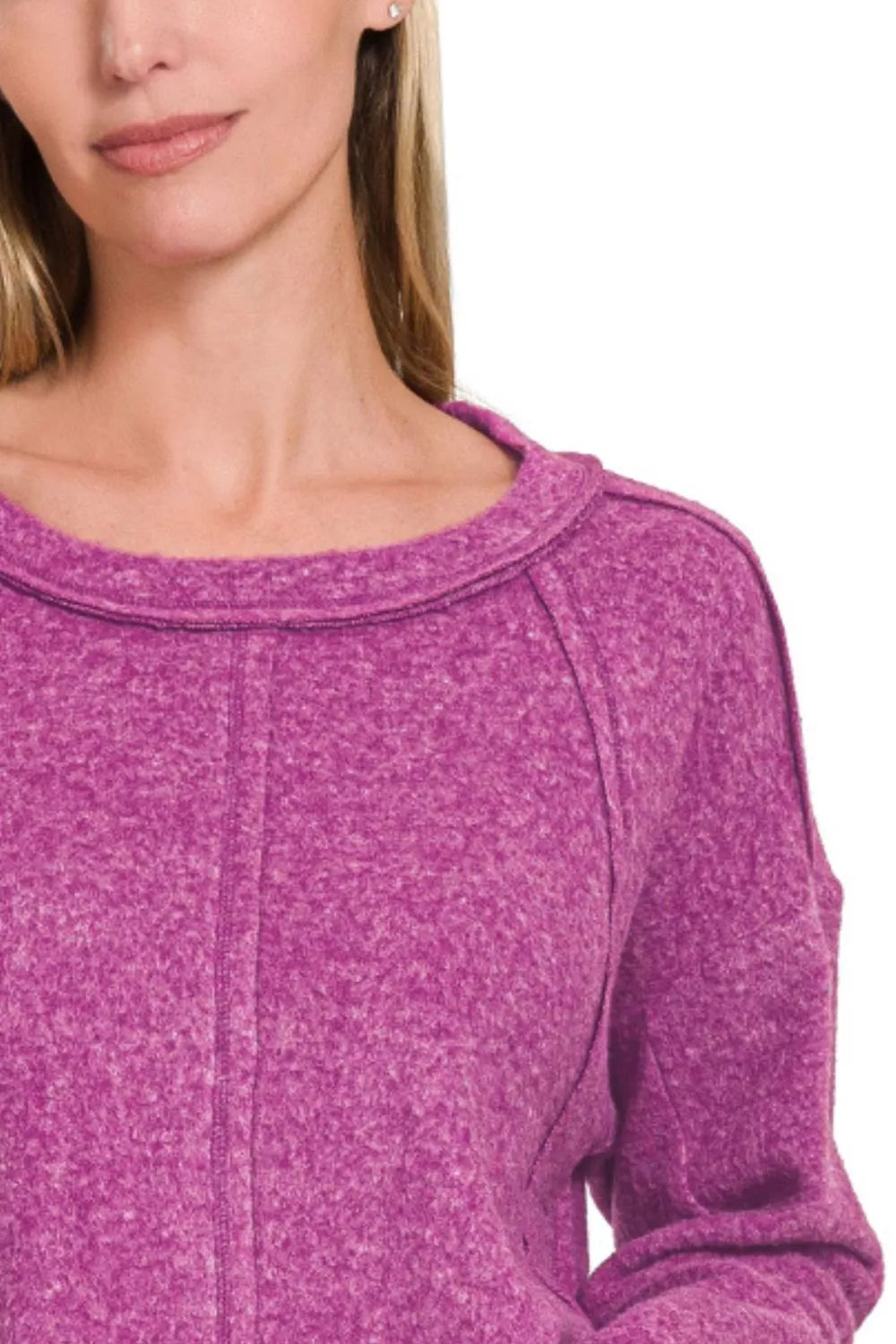 Zenana Brushed Hacci Hi-Low Sweater in Light Plum in Lt plum