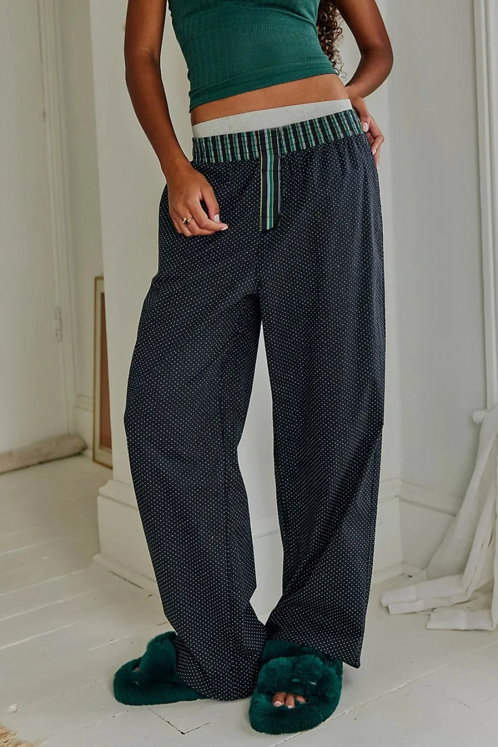 Polka Dot Wide Leg Pants in Black