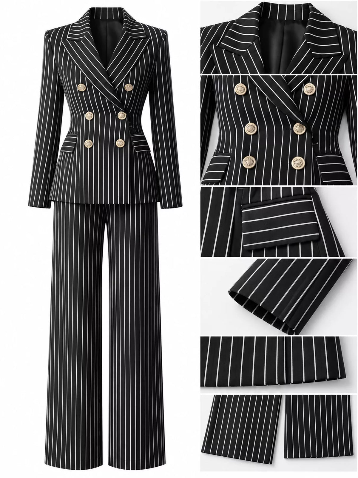 Double-Breasted Pinstripe Blazer and Pants Set