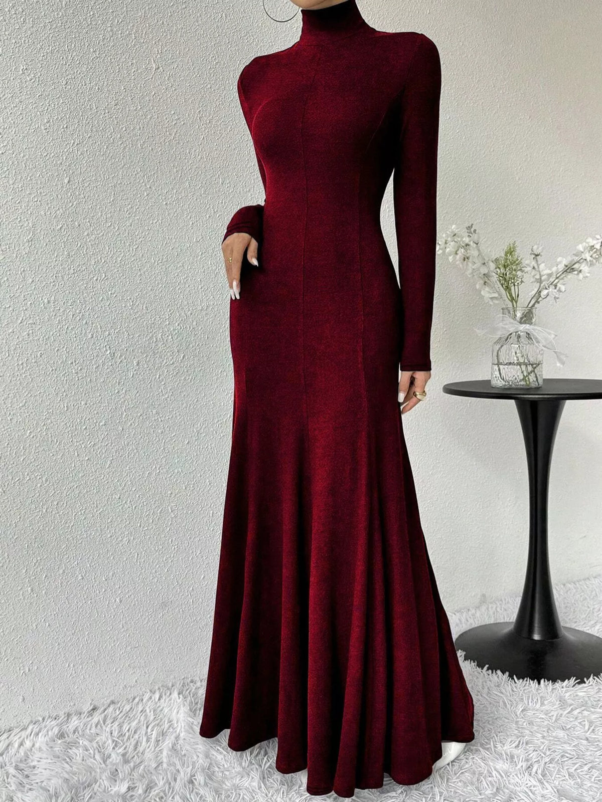 Turtleneck Long Sleeve Mermaid Maxi Dress