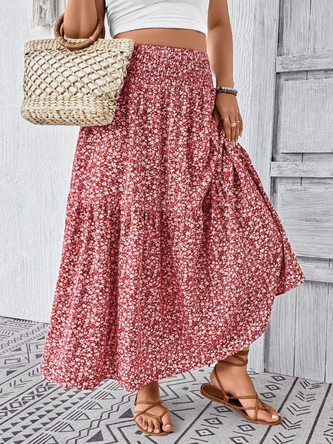 Floral Print Tiered Skirt