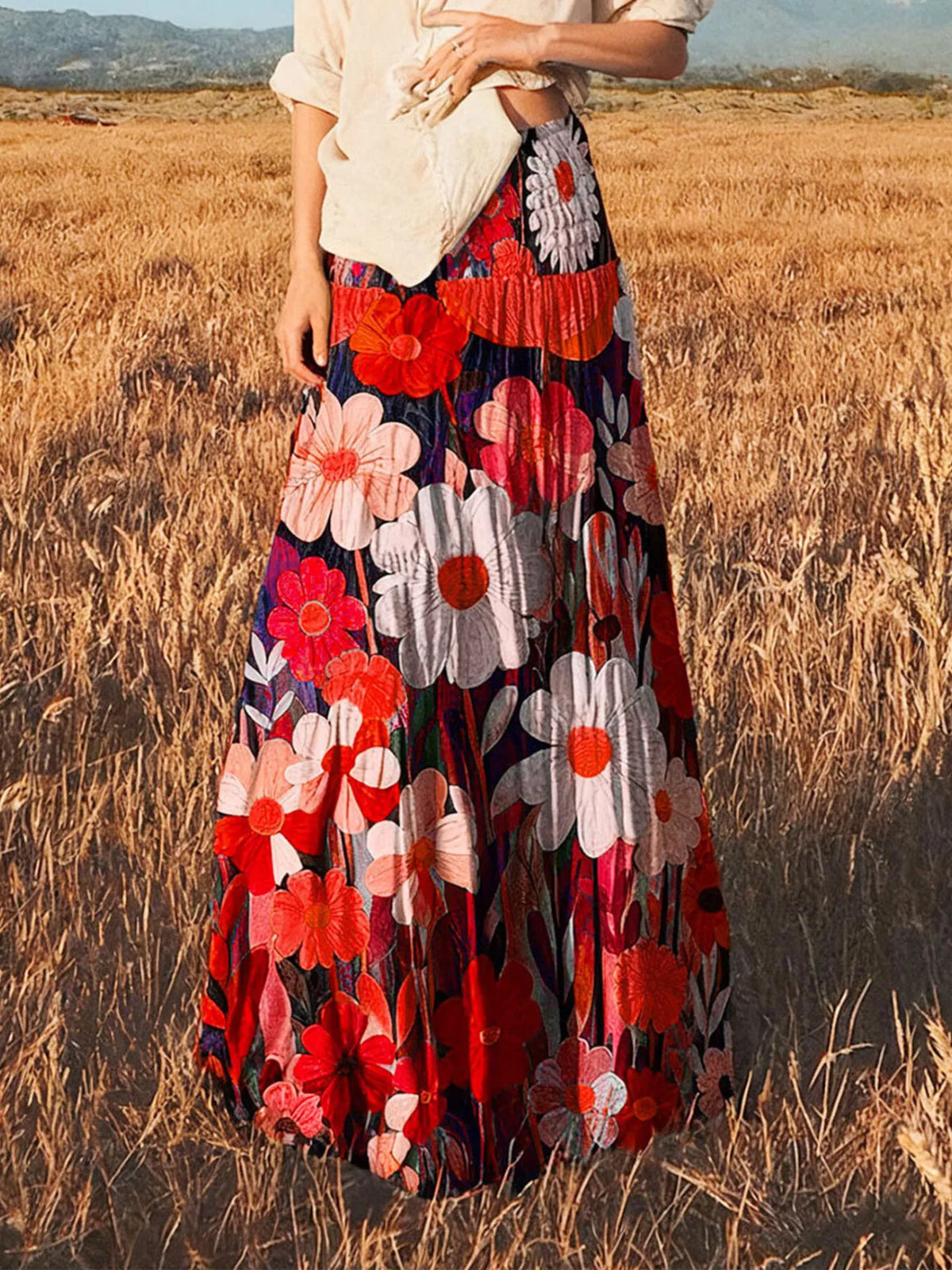 Floral Tiered High-Waisted Maxi Skirt