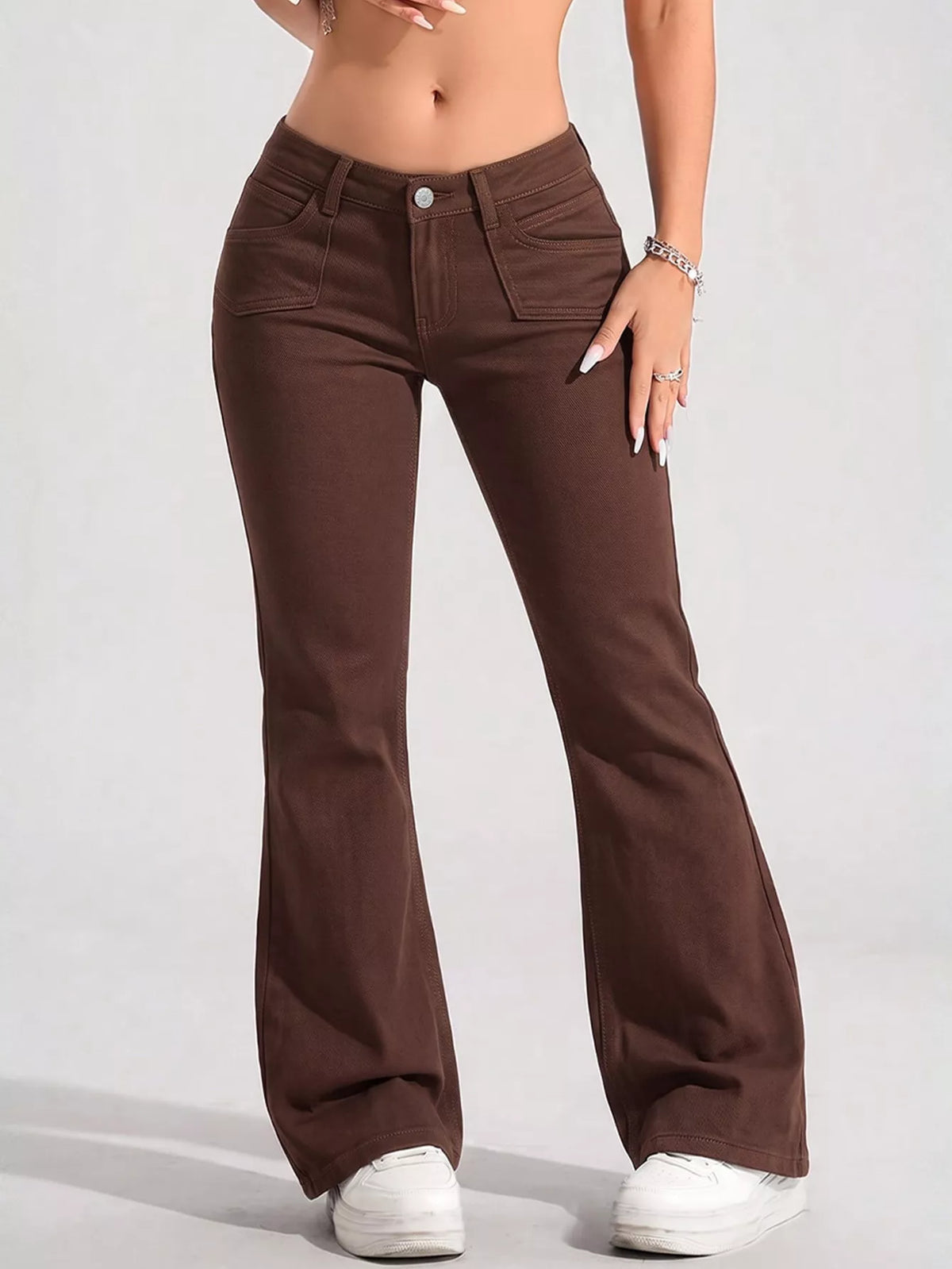 High-Waisted Flare Leg Jeans in Brown