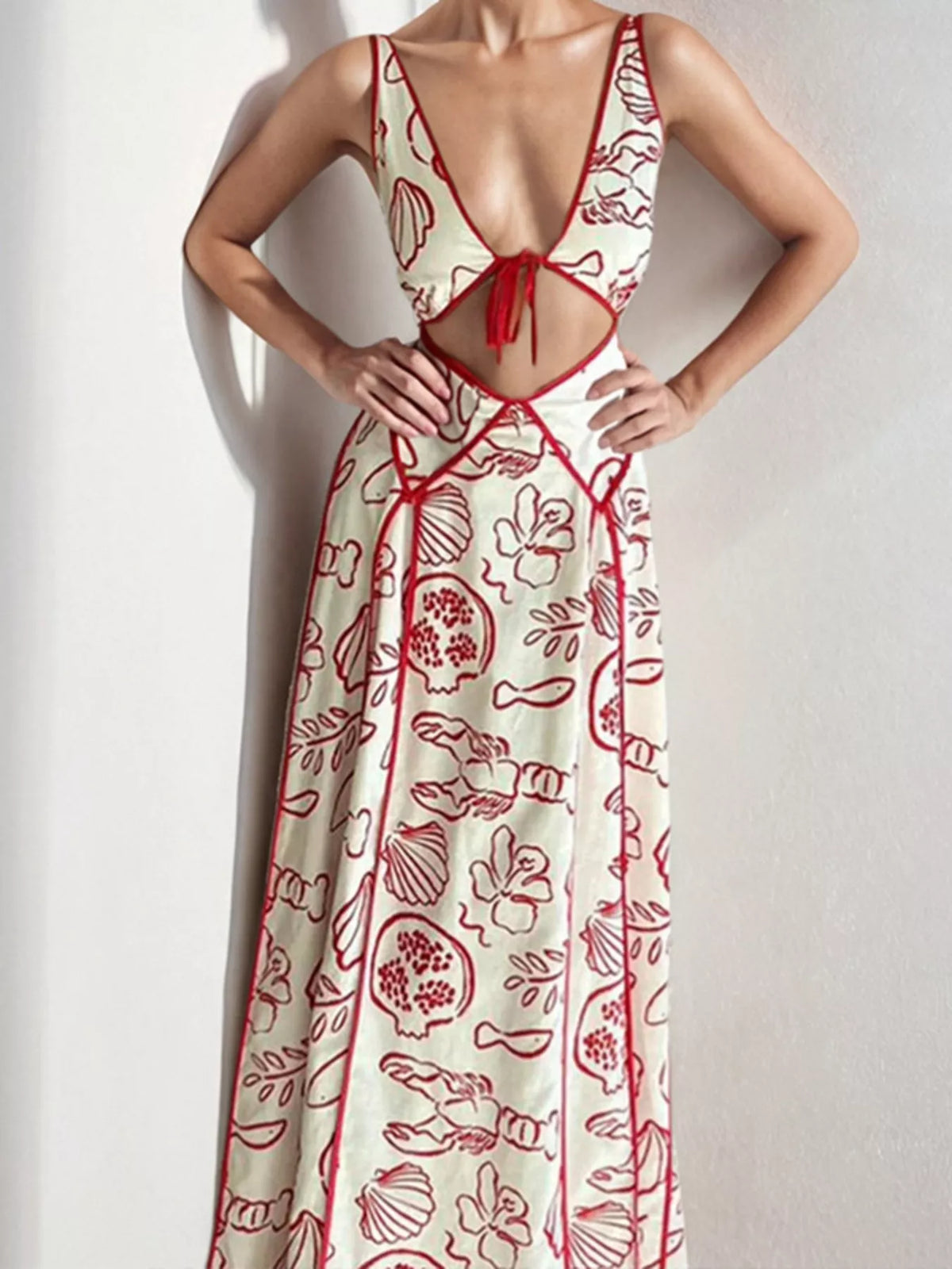 Cutout Back Printed Maxi Dress