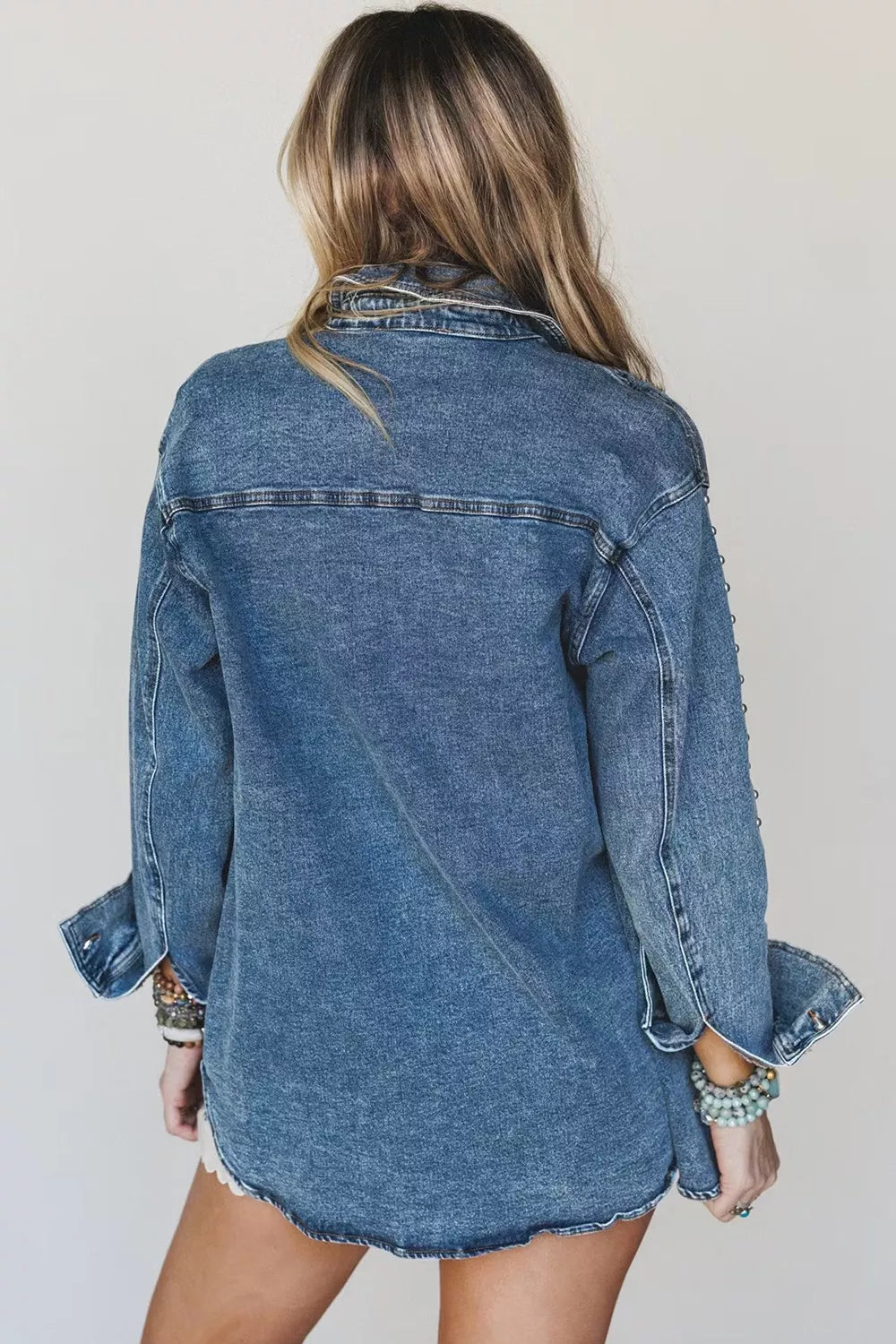 Western Rivet Studded Denim Jacket in Medium Wash