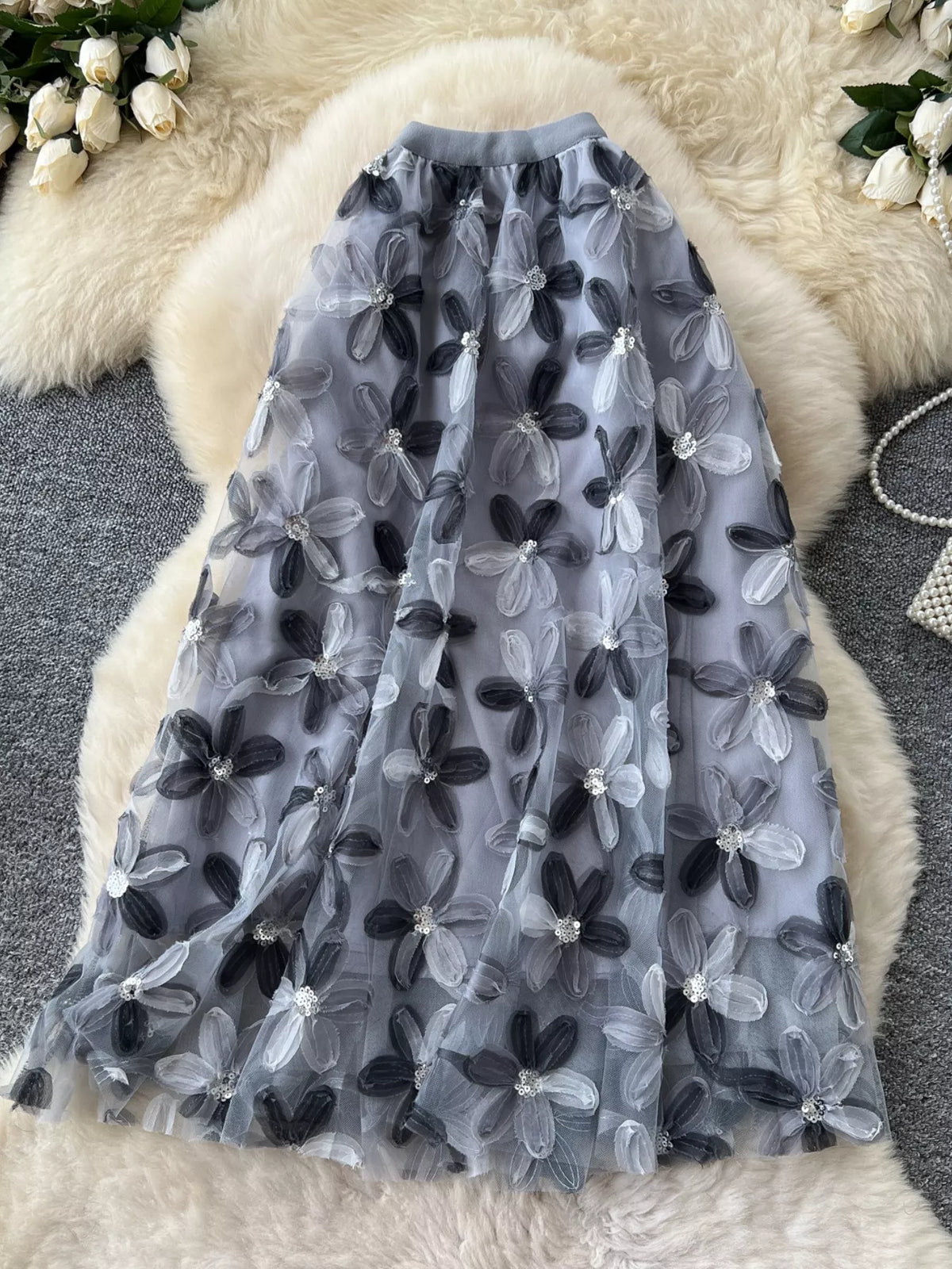 Floral Mesh Layered Skirt