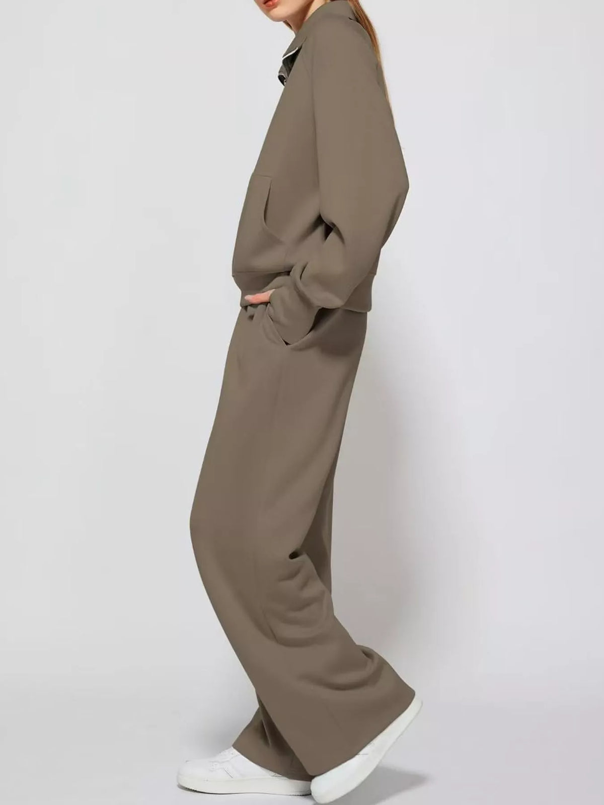 Half-Zip Sweatshirt and Wide-Leg Pants Set
