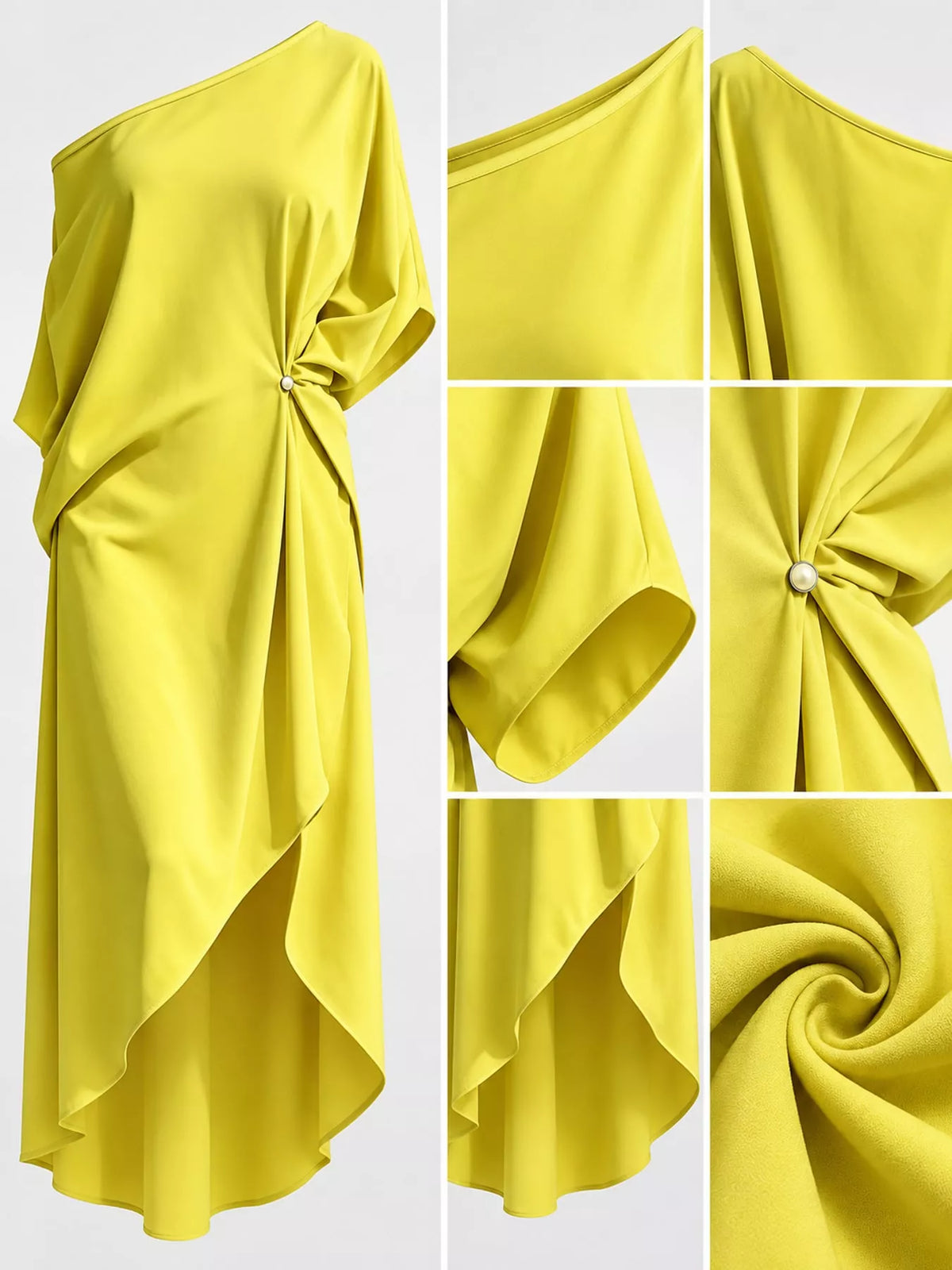 One-Shoulder Asymmetric Hem Midi Dress