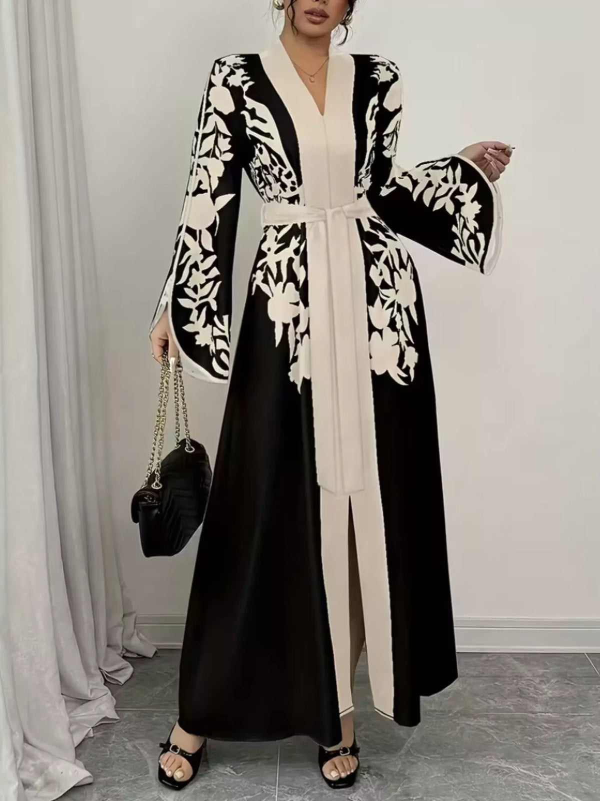 Printed Tie-Waist Maxi Dress with Front Split by Calliope